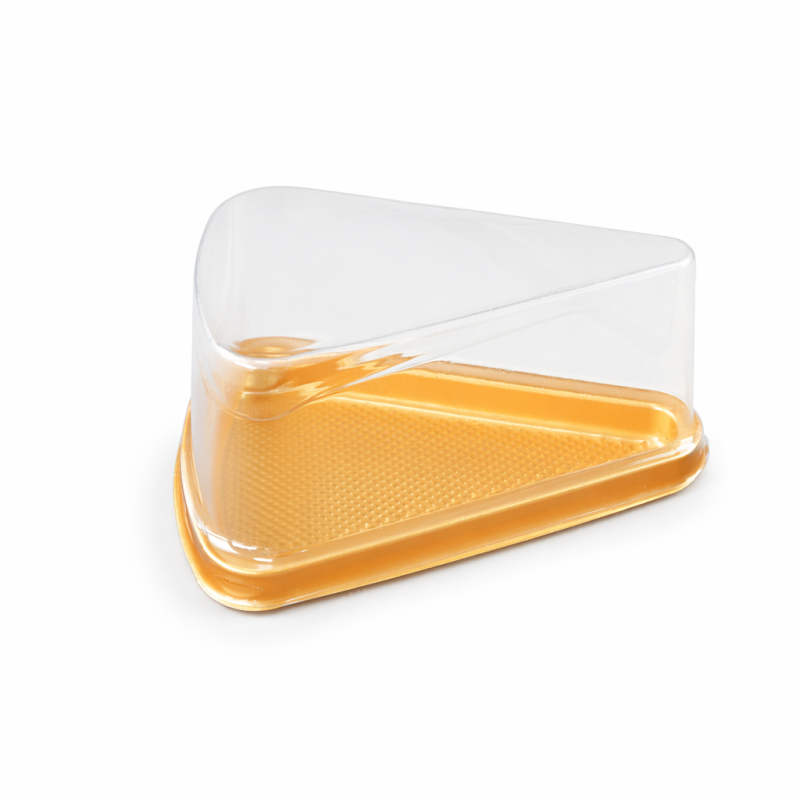 Triangle PET Single-Slice Cake Container with Clear Dome Lid | Black or Gold Base | Bakery · Mousse · Fruit Tart | QL-333T/333B