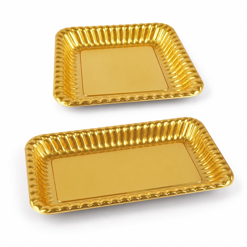 Golden PE-Laminated Fluted-Rim PET Serving Plates | 4 Sizes Open-Top · Scalloped Petal Edge | Fresh-Cut Fruit · Premium Gift · Sliced Meat | GHW-Fluted