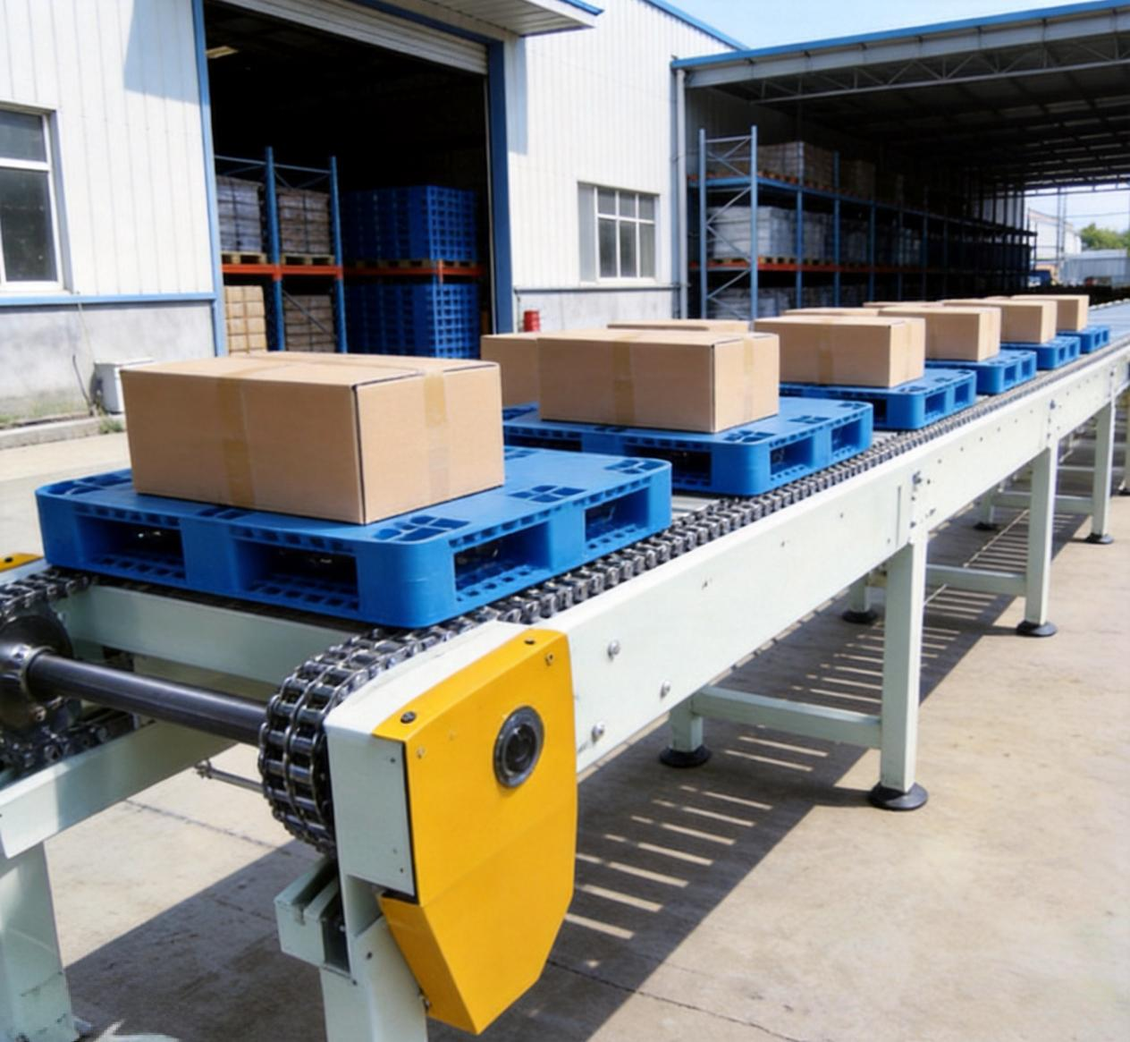 Application Case of Sunshine Conveying Automation Double-Chain Pallet Conveying System in an E-Commerce Packaging Workshop in the Philippines