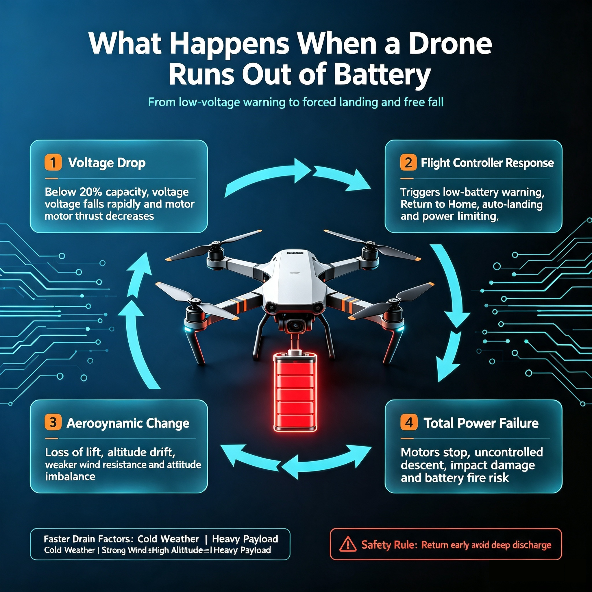 Cosa accade quando un drone esaurisce la batteria