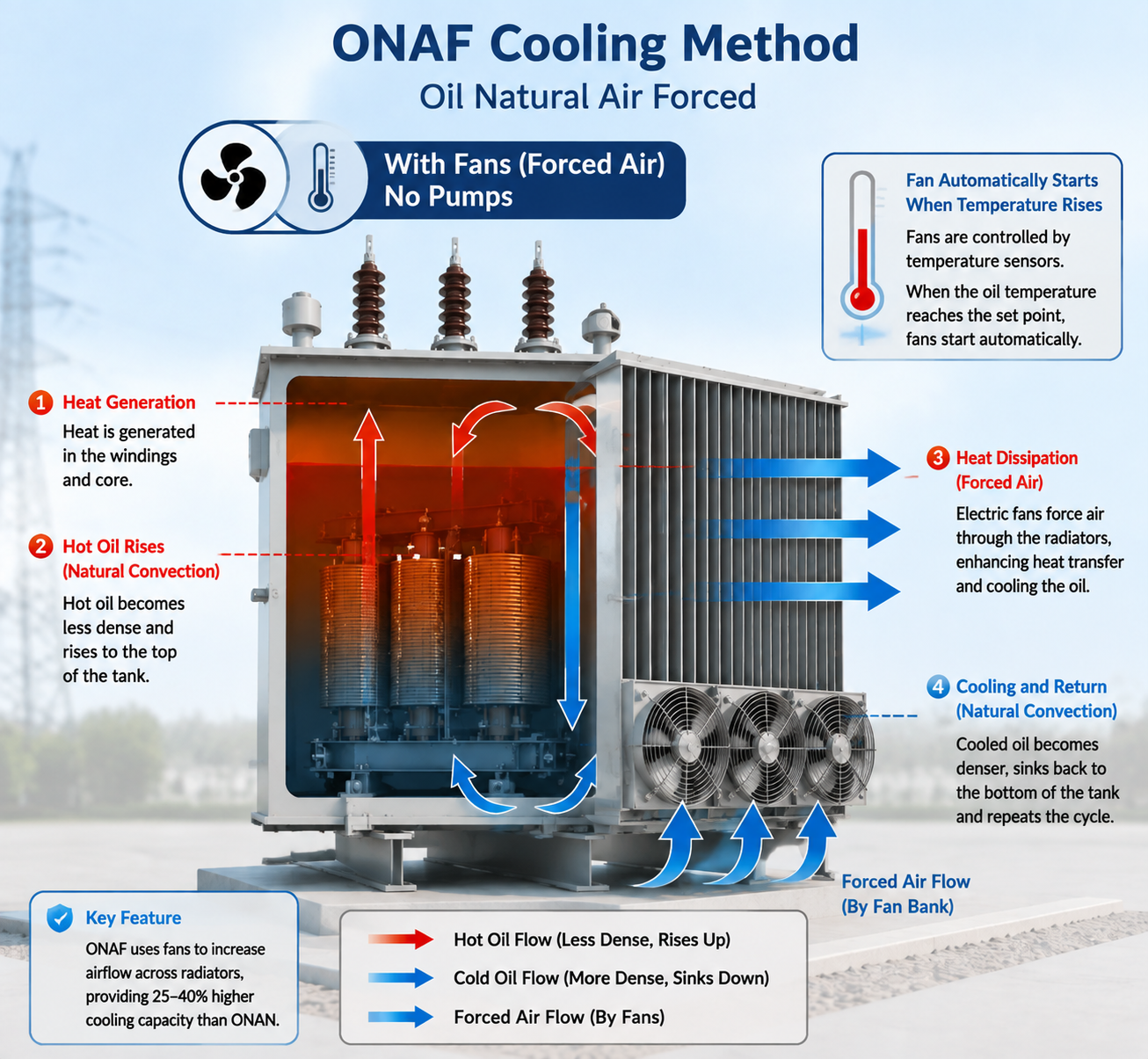 ONAF oil natural air forced cooling system with radiator fans for enhanced heat dissipation.png