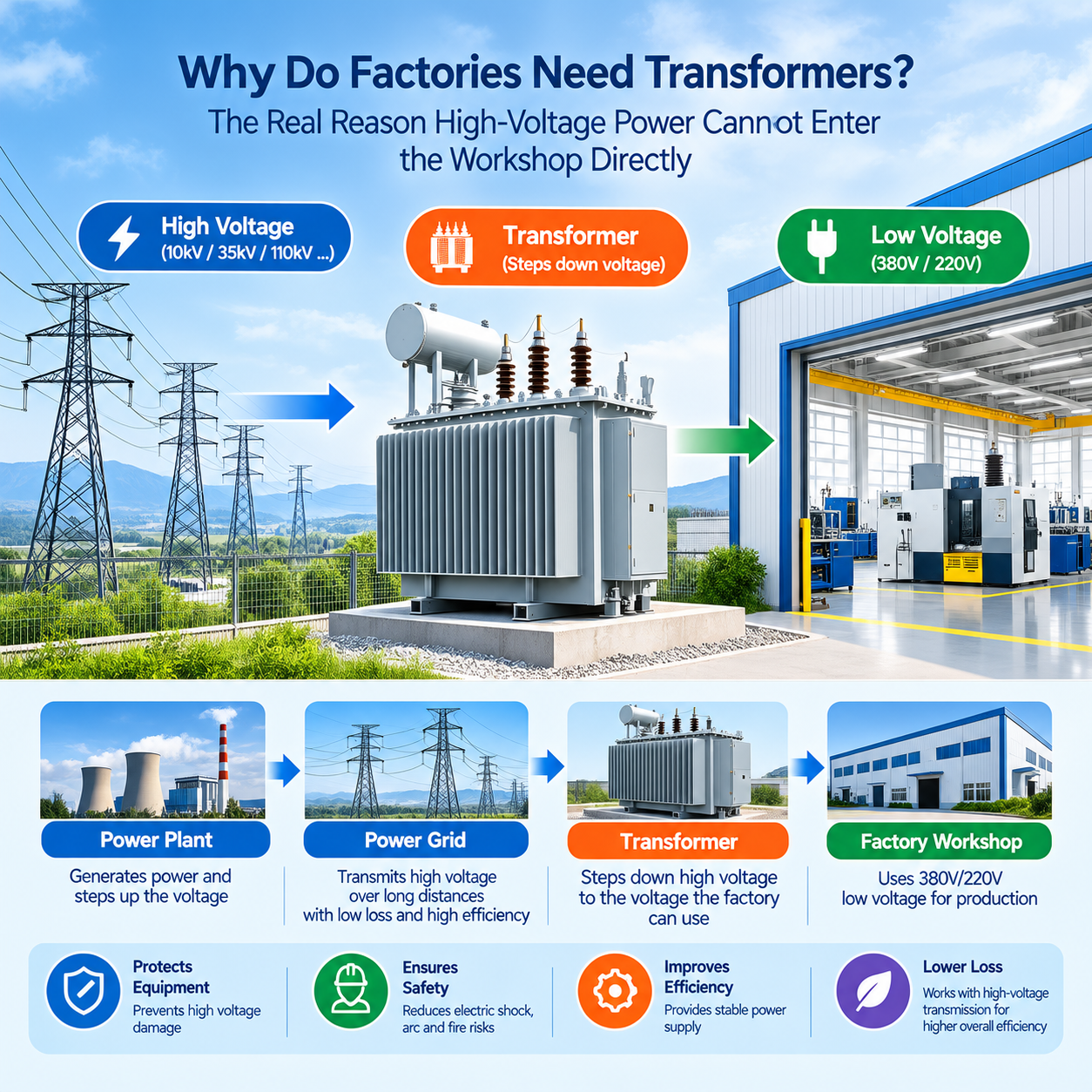 Why Do Factories Need Transformers? The Real Reason High-Voltage Power Cannot Enter the Workshop Directly