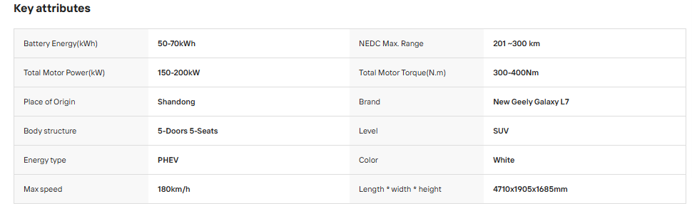 2026 new geely galaxy l7 phev suv long range plug in hybrid fast charging smart cockpit 5 seater for wholesale-1