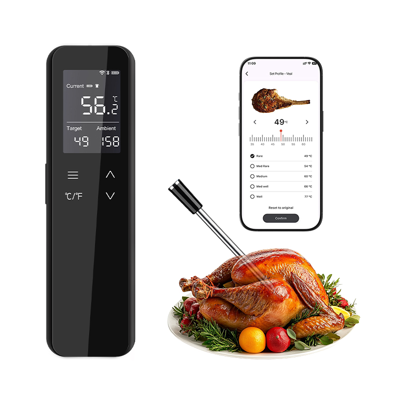 BF-70 Wi-Fi接続式BBQ用肉温計――防水LCDディスプレイとスマホ充電スタンド付き
