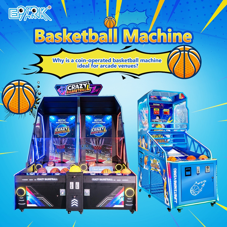 Why is a coin-operated basketball machine ideal for arcade venues?