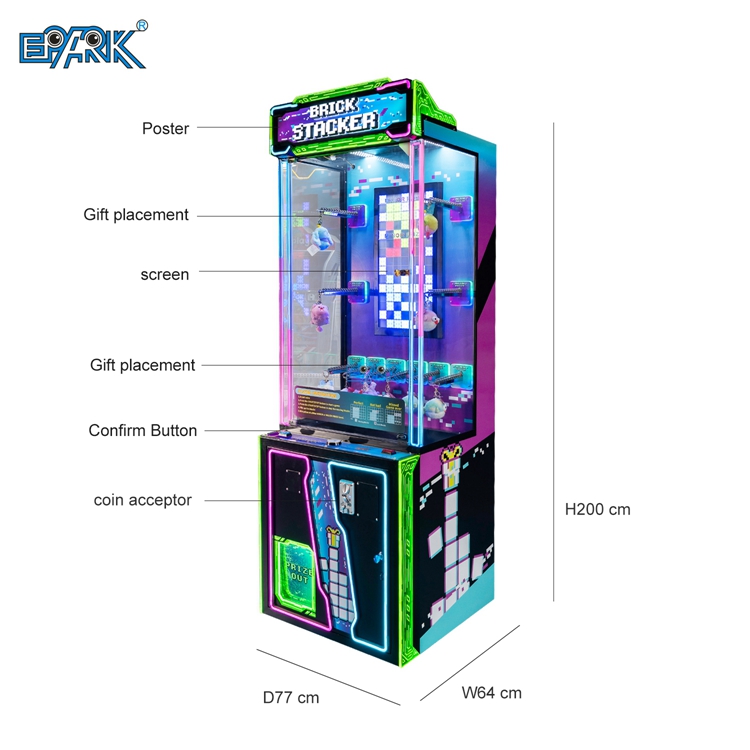 Მაღაზიის პრემიის გადაცემის მანქანა Brick Stacker Arcade Amusement