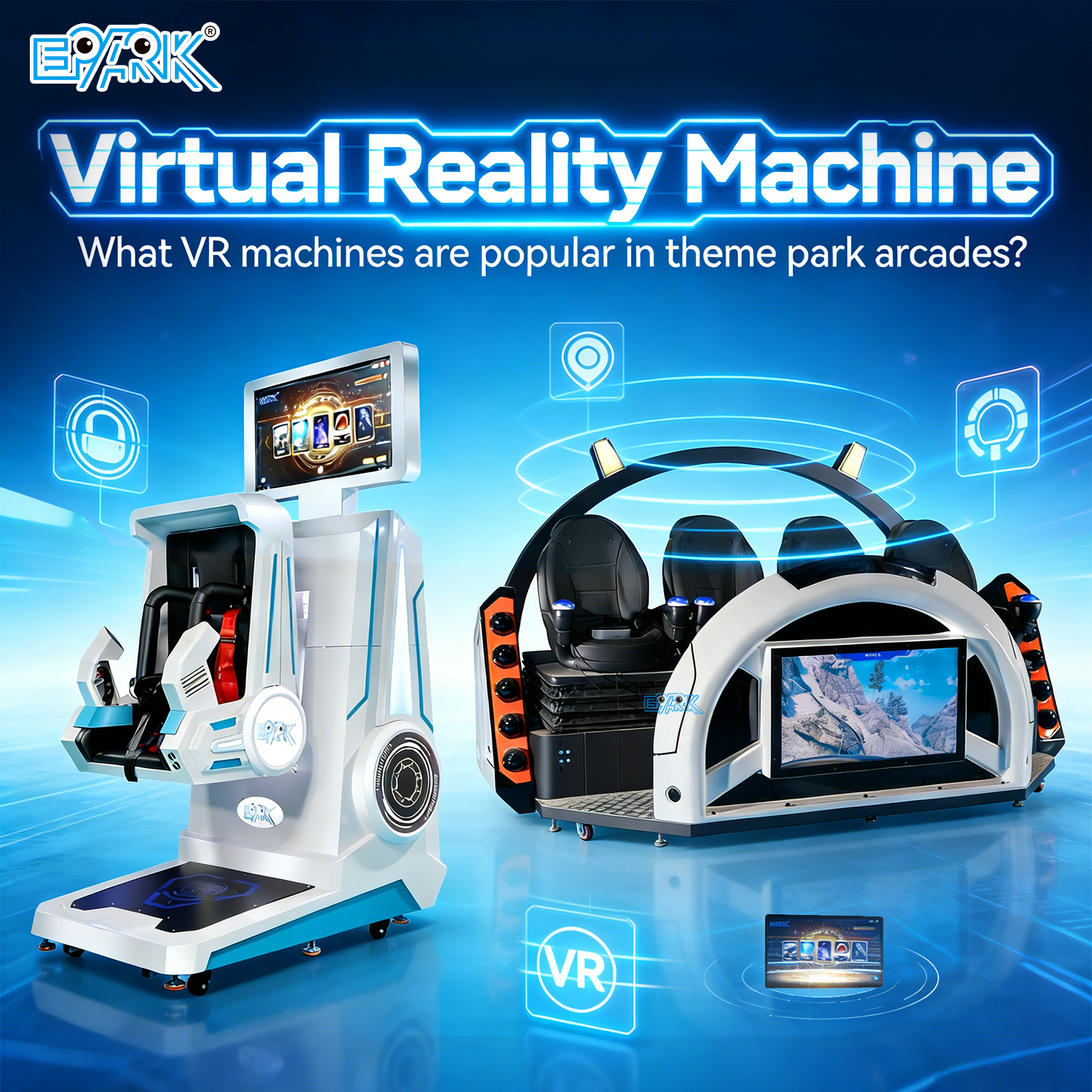 What VR machines are popular in theme park arcades?
