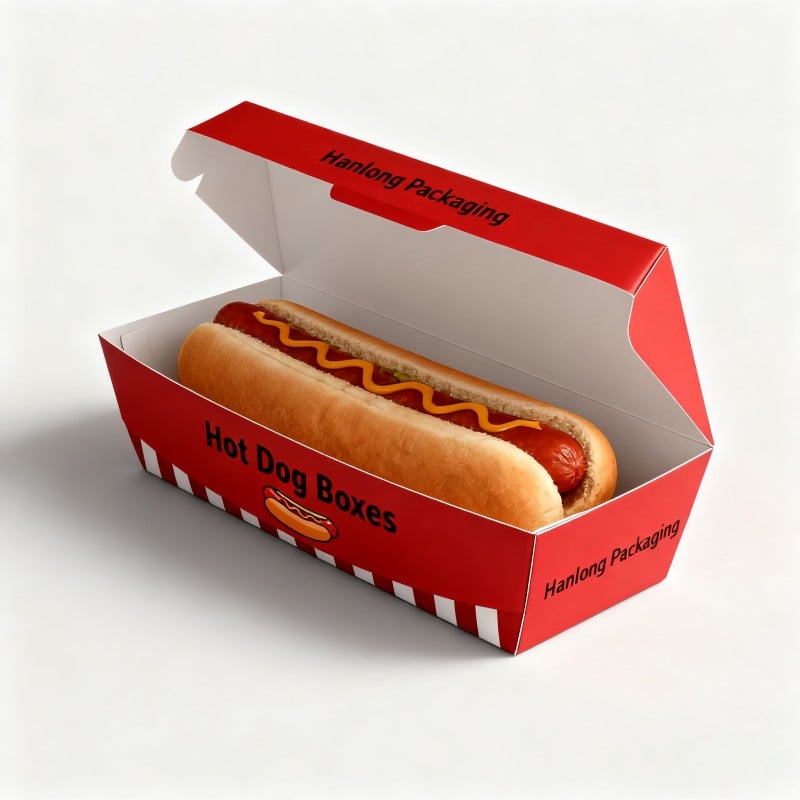 Grossist tilpasset logo sandwich, friterte pølser, matpapiremballasje boks, hot dog take away matboks, engangspizzaskiver