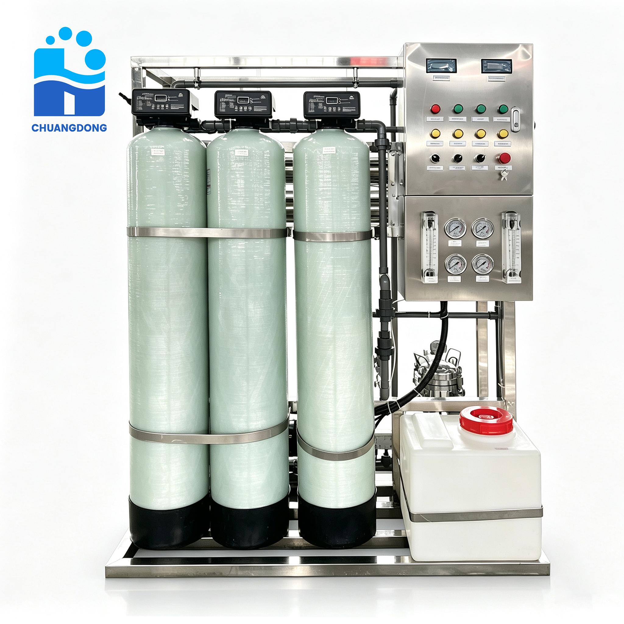 kompakte Trinkwasseraufbereitungsanlage mit 1 t/h und Wasserenthärterfilter, RO-Umkehrosmosesystem für kommerzielle Nutzung