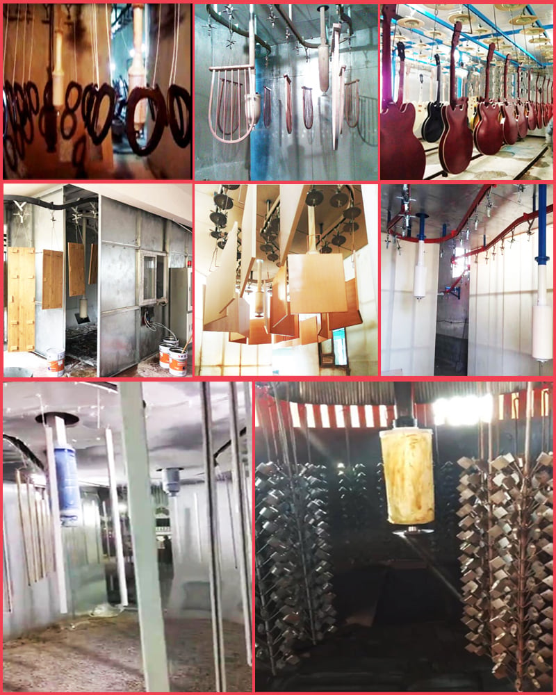Wood substrate  electrostatic guitar UV spraying Production line equipment supplier