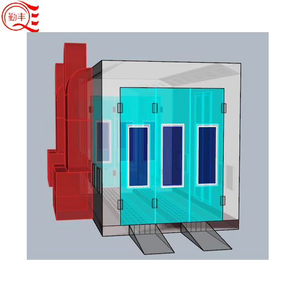 Car spray baking booth with blower and filter details