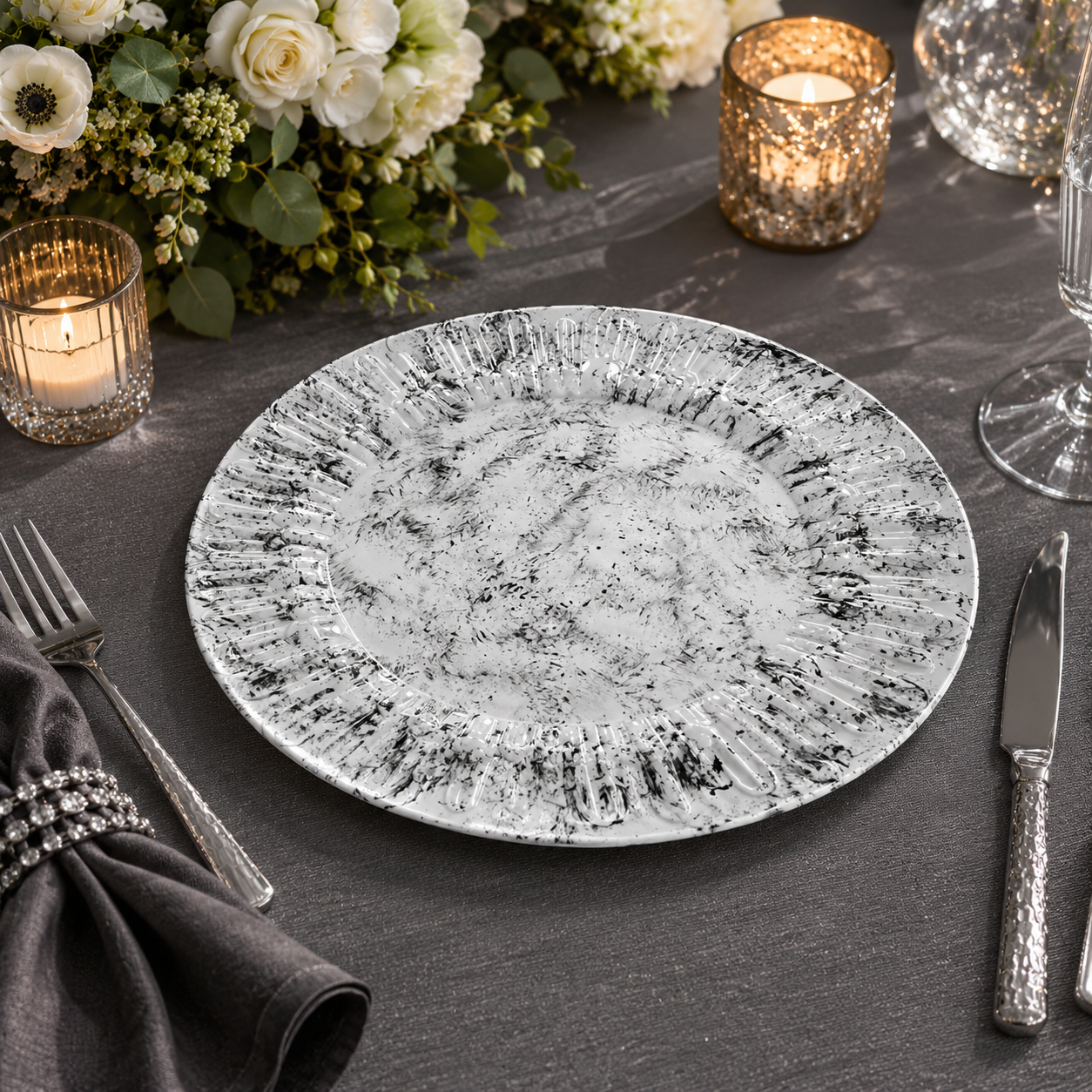 wojia 13 inch plastic ps glossy pigmented eco friendly durable reusable american style fujian party dinnerware charger plates259-1
