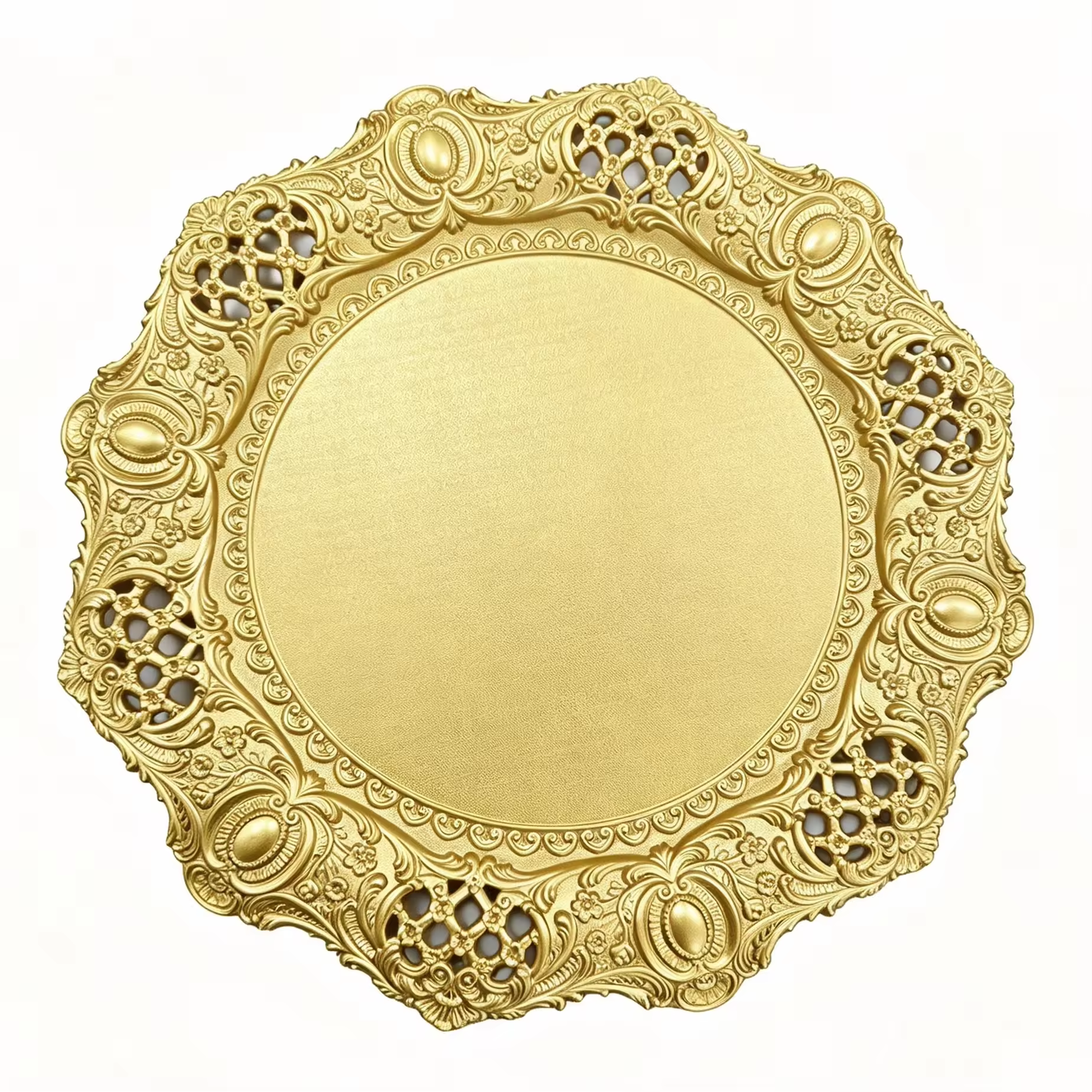 Woju Luxury Modern Elegant Eco-Friendly Custom PP Plastic Pigmented Charger Dishes 13in/33cm Durable Fujian Factory Direct Party