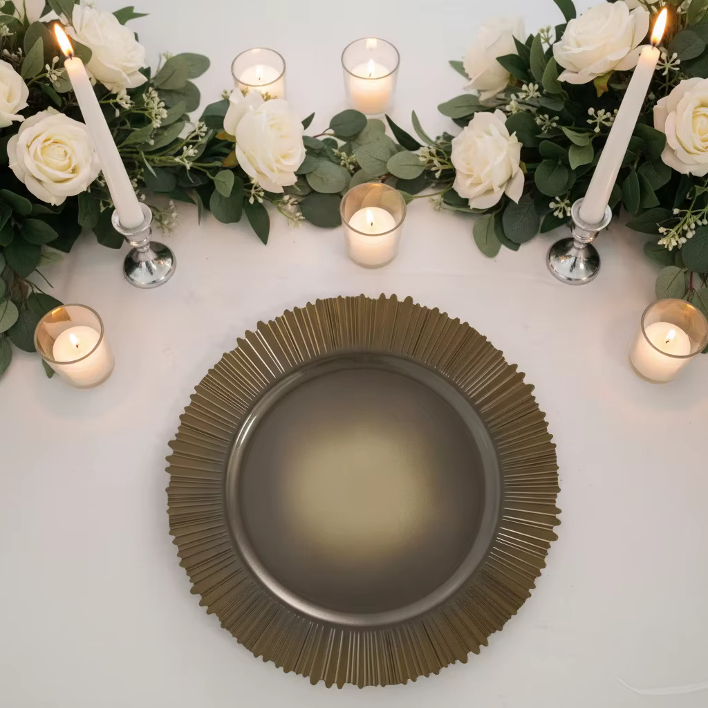 wholesale charger plates 13 inch luxury pp plastic plate custom pattern durable reusable for hotels birthdays bridal events-1
