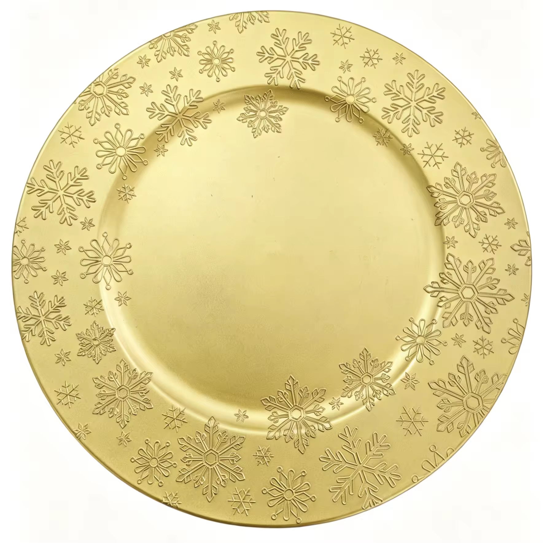 13-Inch Gold Snowflake Embossed Charger Plates for Christmas Dinner and Holiday Party Table Setting