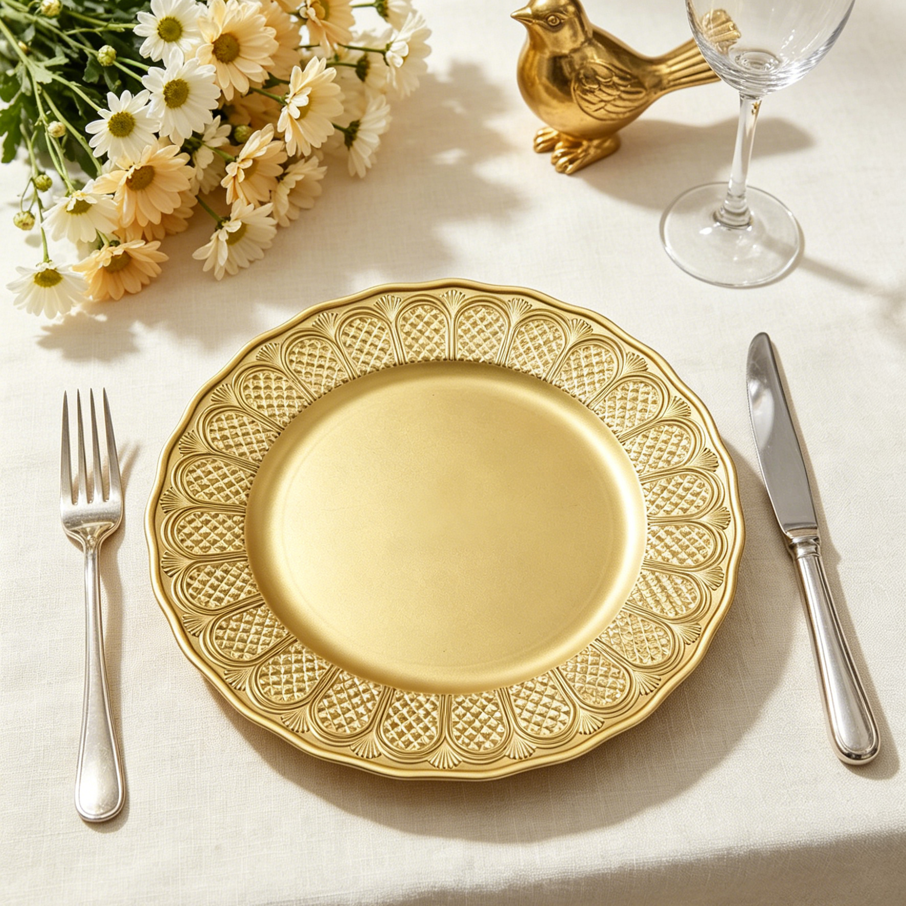 custom gold openwork rim charger plates for luxury wedding planner and high end party supplies-3