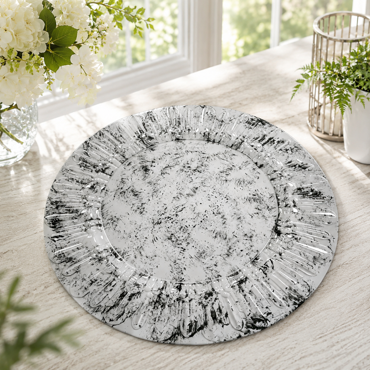 wojia 13 inch plastic ps glossy pigmented eco friendly durable reusable american style fujian party dinnerware charger plates259-4