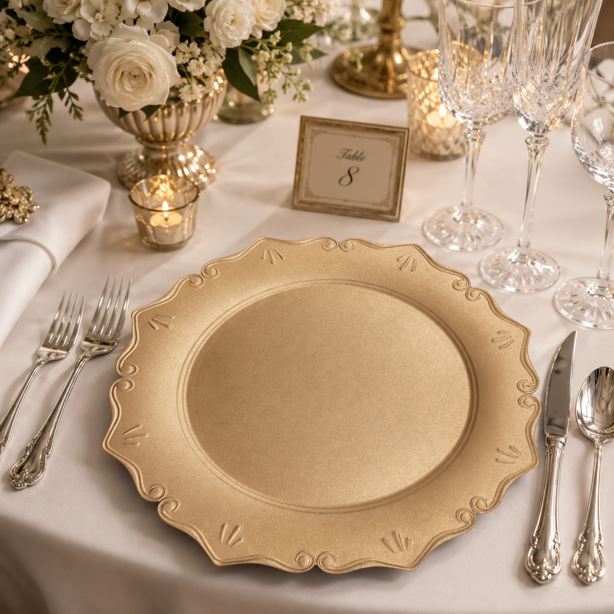 bulk 50pcs durable elegant gold matte 13 inch pp charger plate reusable for wedding hotels banquet table decor-3