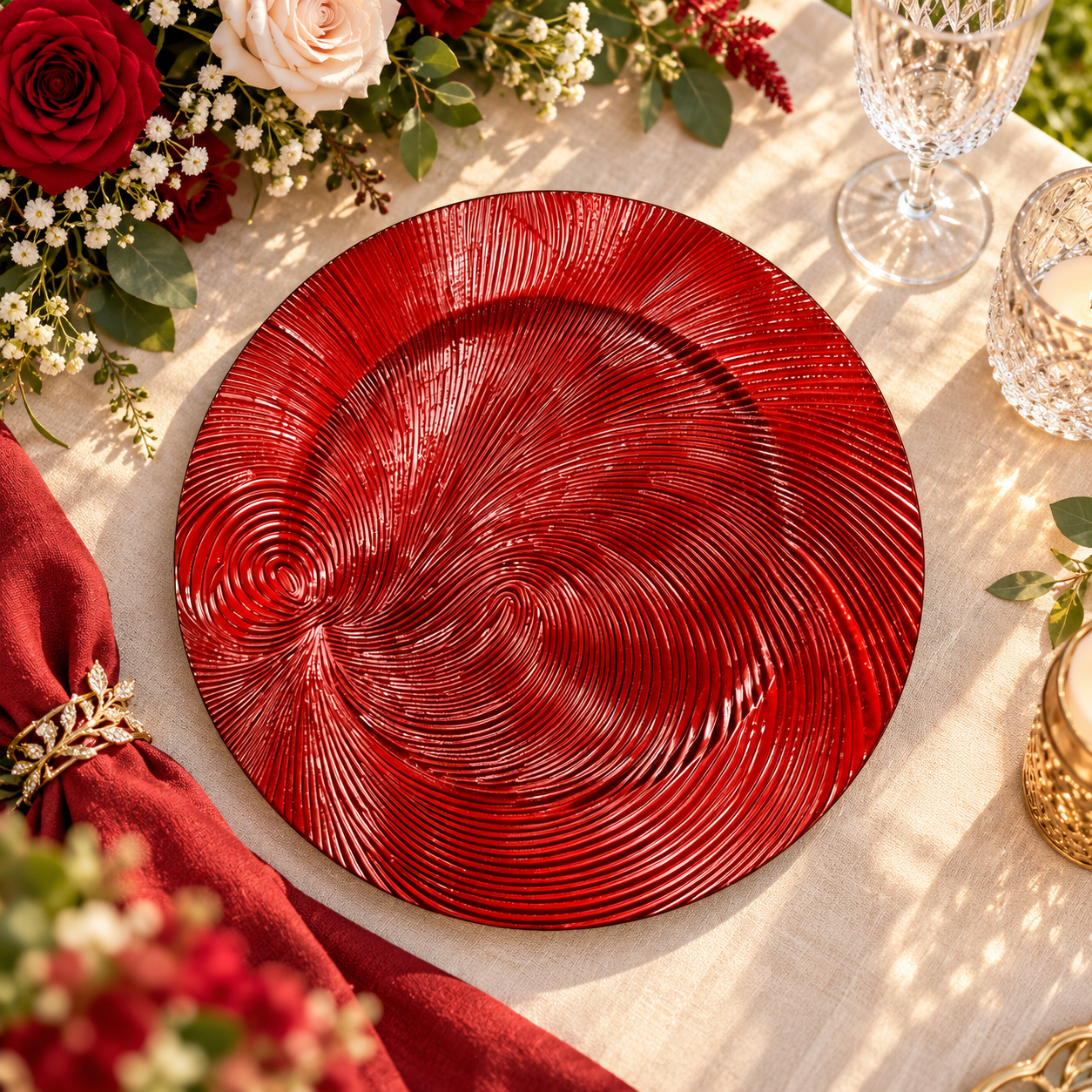 13 inch powdercoated swirl textured plastic charger plates modern luxury decorative underplates for wedding party  event table setting-2
