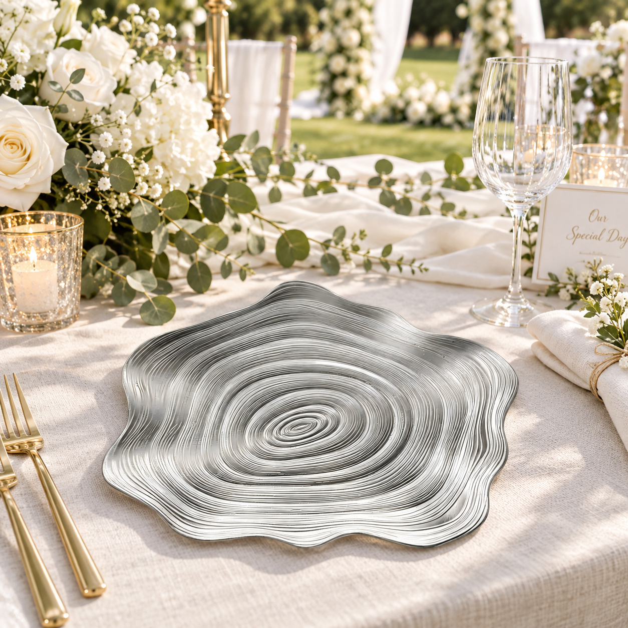 woju 13inch teal pp plastic charger plates glossy irregular wavy edge decorative underplates with swirl concentricripple texture for wedding banquet hotel table setting-4
