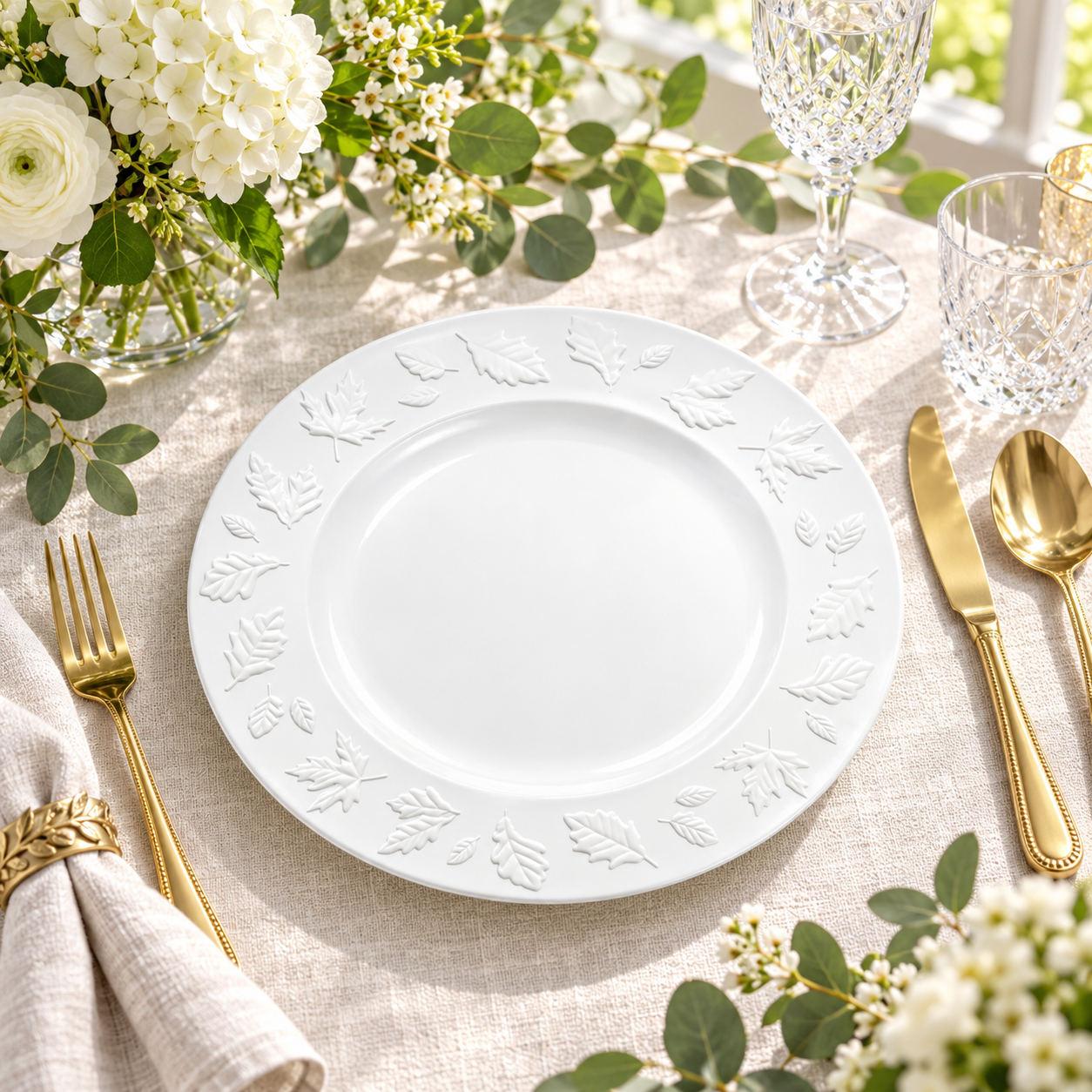 woju 13inch matte dark green pp plastic charger plates round decorative underplates with rimsurrounding embossed maple  oak leaves for wedding banquet hotel table setting-3