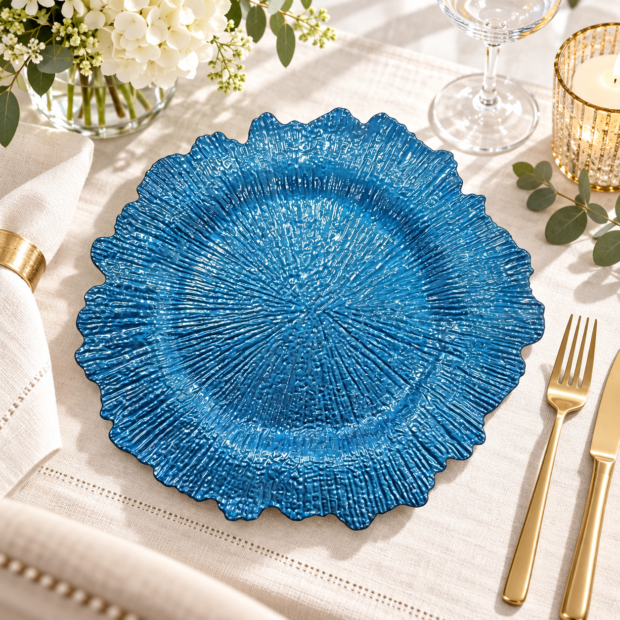 13 inch textured coralshape charger plate plastic decorative underplate multicolor table accent for restaurant wedding party events-3