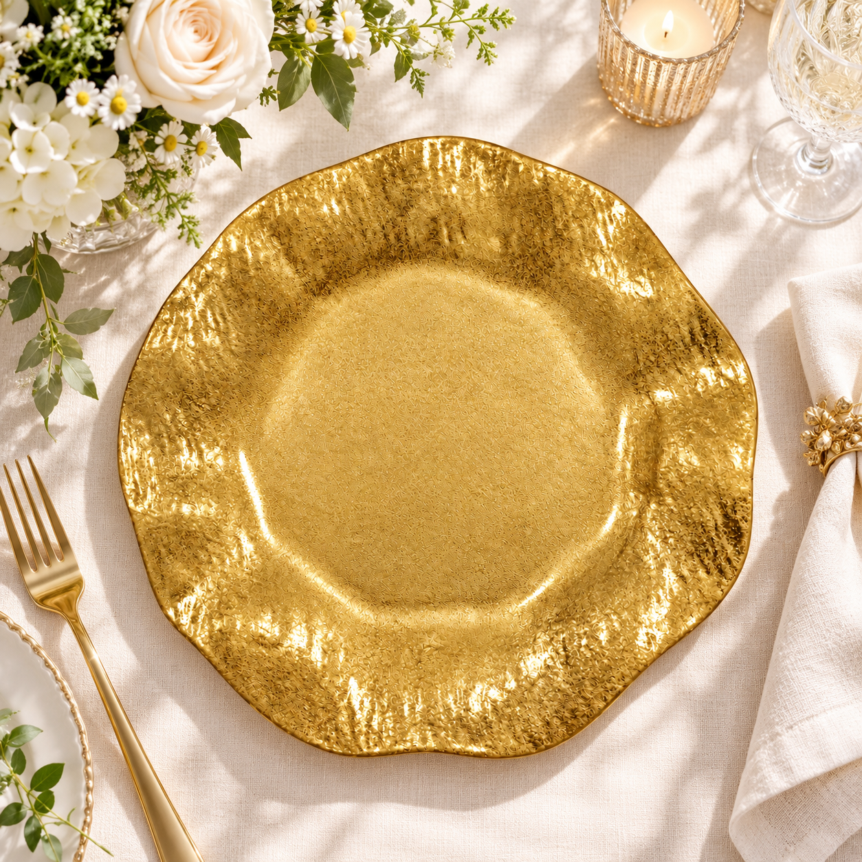 wojia 13in powder coated silver wavy edge charger plate elegant modern plastic underplate hotel banquet catering table deco-1