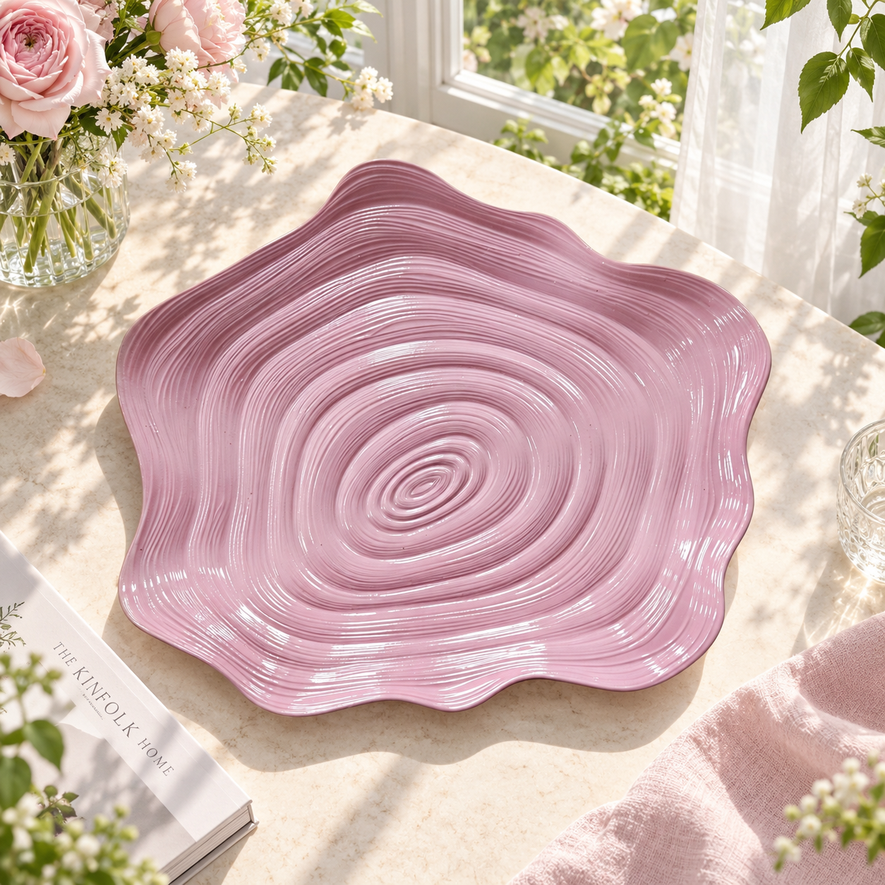 13 inch dusty pink swirltexture irregular wavy charger plates  reusable pp plastic underplates for wholesale wedding  party table decor-4