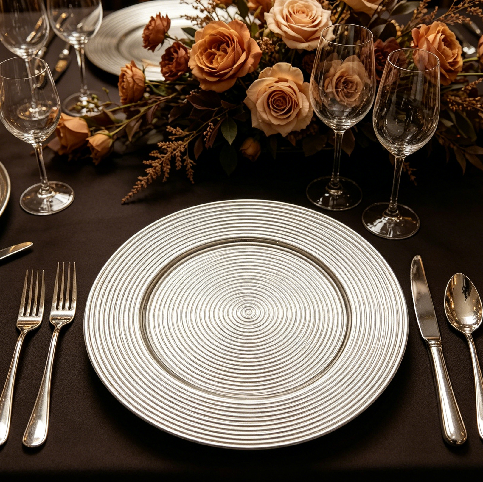 13inch multicolor charger plate powdercoated plastic decorative plate with concentric circle textured surface for hotel wedding table decor-1