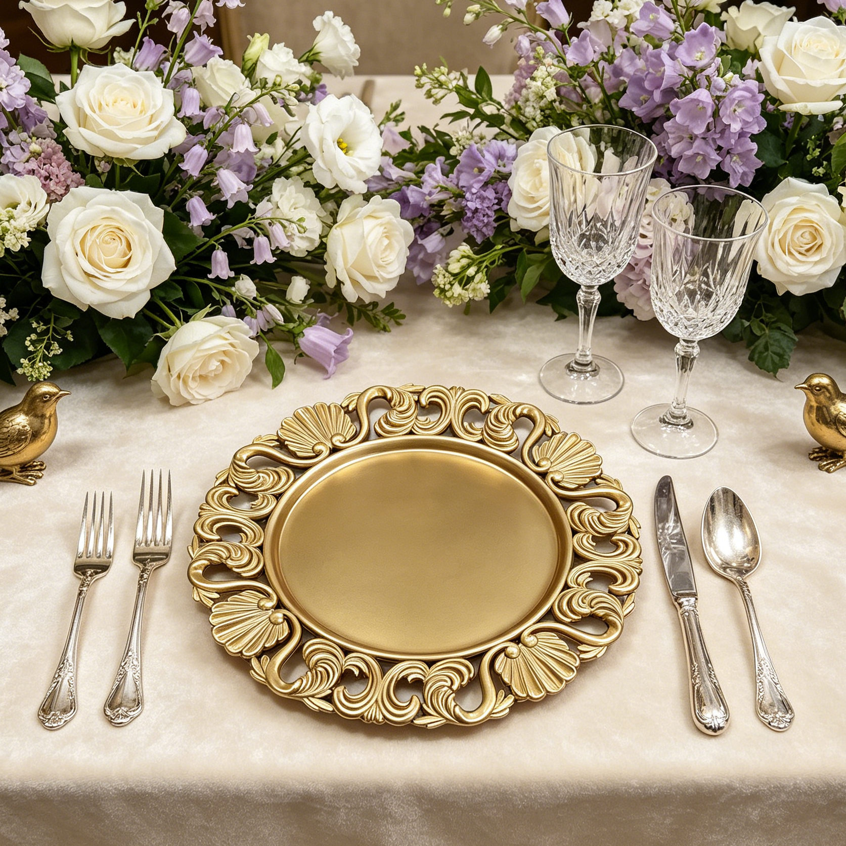 custom gold openwork rim charger plates for luxury wedding planner and high end party supplies593-1