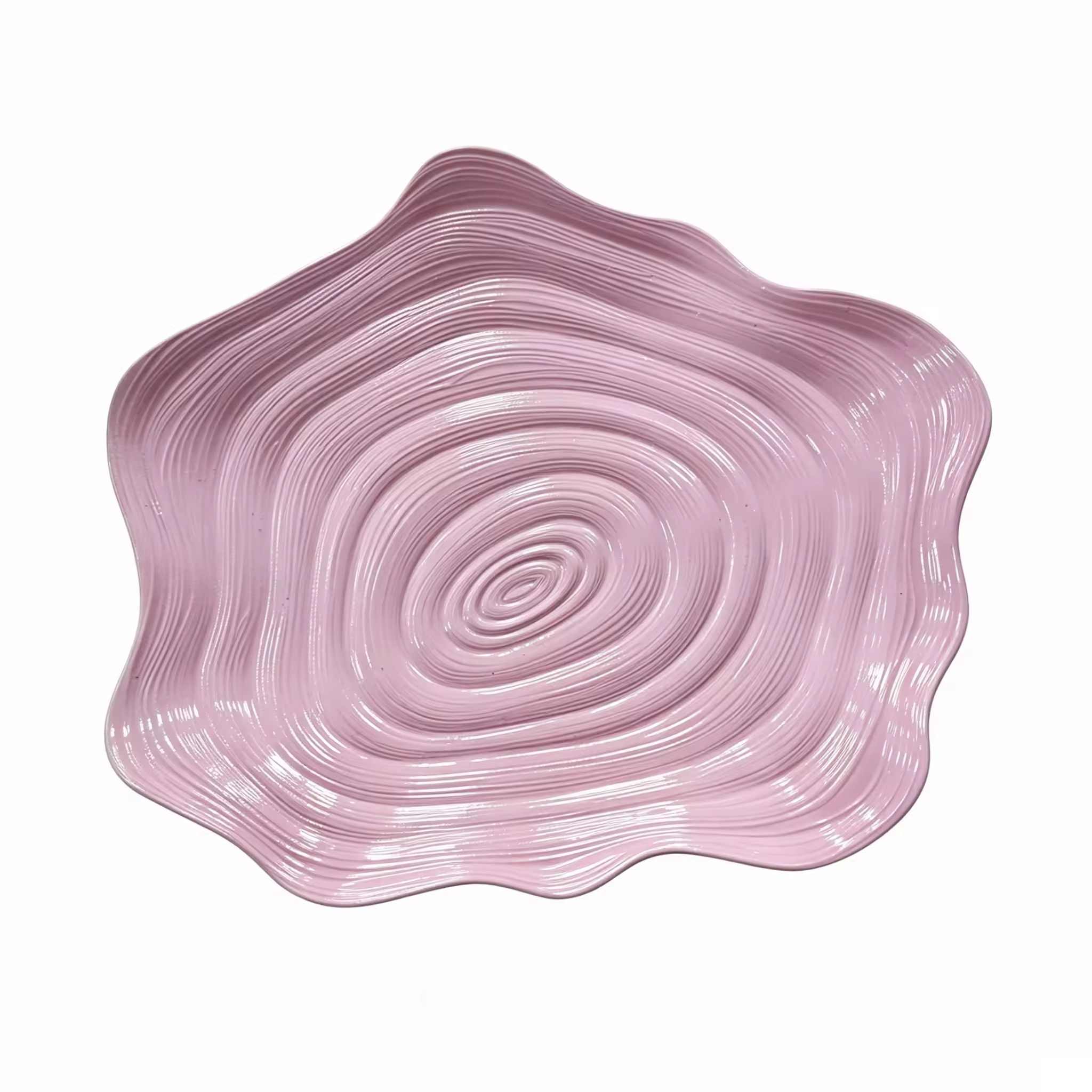 13 Inch Dusty Pink Swirl‑Texture Irregular Wavy Charger Plates | Reusable PP Plastic Underplates for Wholesale Wedding & Party Table Decor