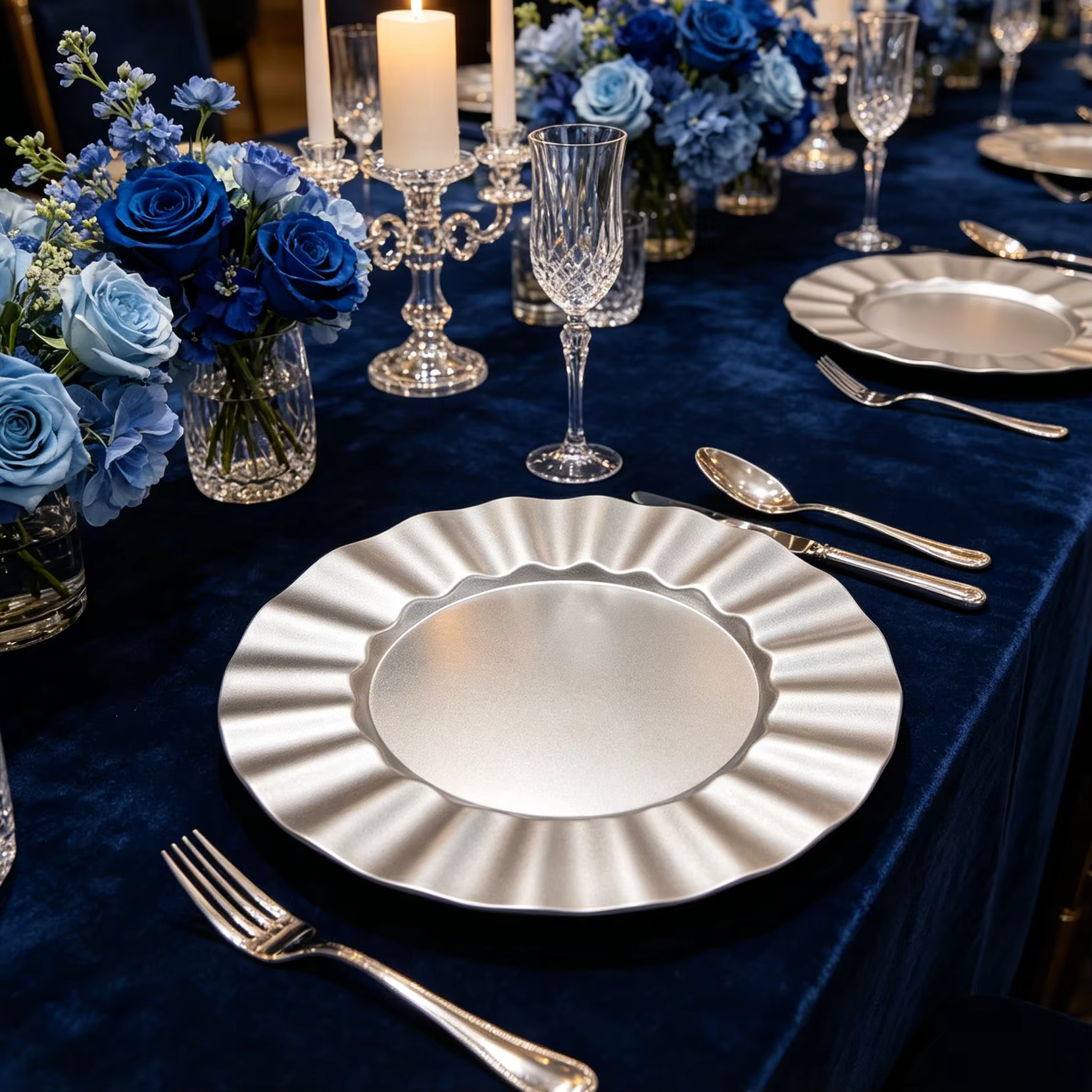 13 inch american style pp round scalloped edge eco friendly elegant charger plate dishes home hotels parties wedding events-3