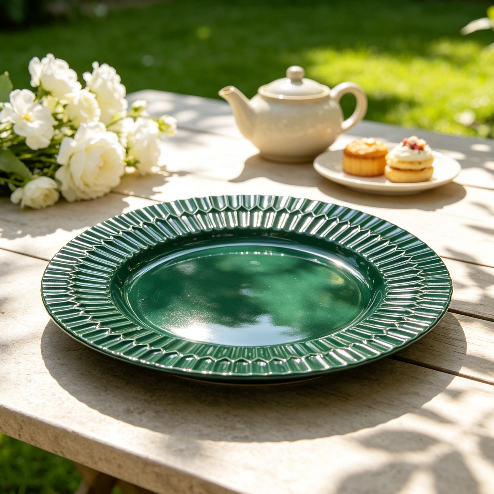 woju 13inch glossy pale gold pp plastic charger plates round decorative underplates with radiating pleated rim for wedding banquet hotel table setting-4