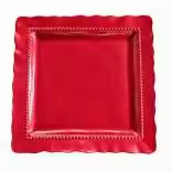 Wojia 13in Red Powder Coated Square Charger Plate Luxury Scalloped Beaded Rim Plastic Underplate Wedding Party Table Decor