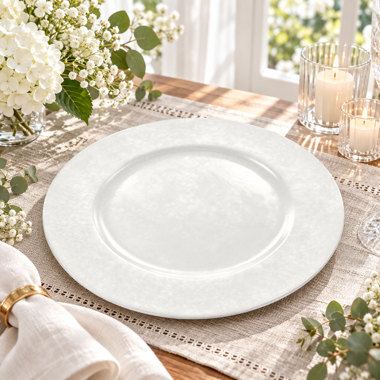 wojia 13in modern teal charger plates powder coated textured finish luxury plastic decorative plates for wedding event tabletop-2