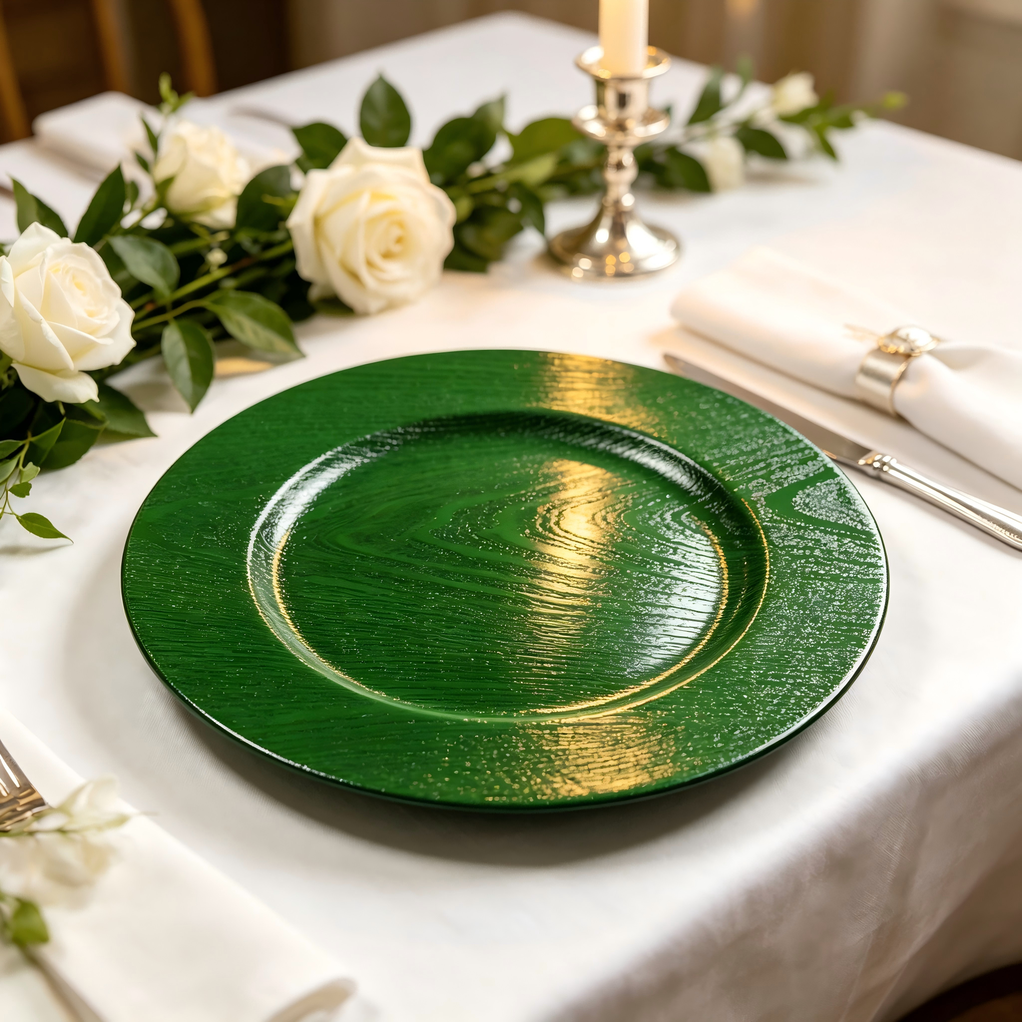 woju 13 inch gold plastic charger plates powdercoated embossed wood grain textured decorative underplates for wedding banquet hotel event table setting-4