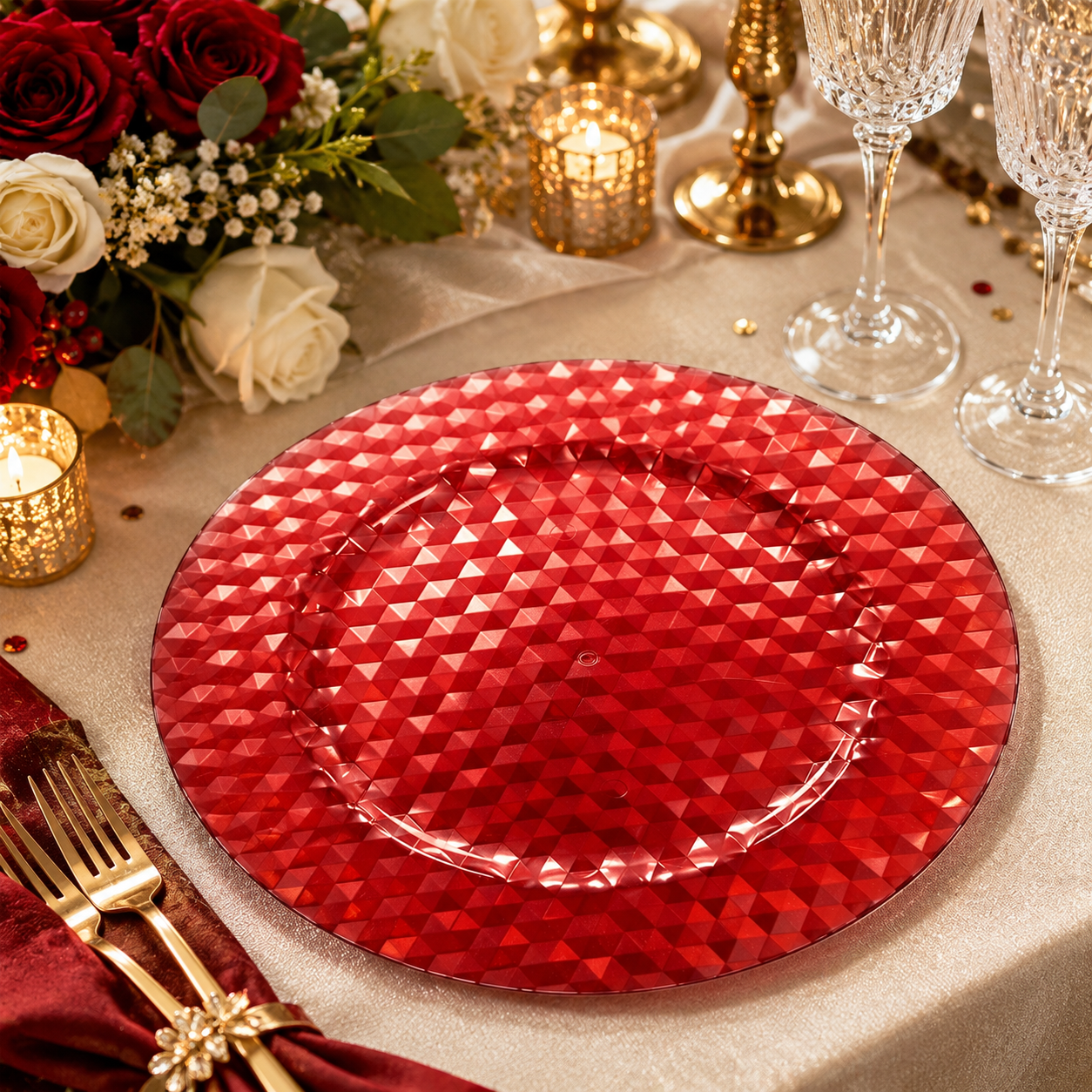wojia 13 inch plastic ps glossy pigmented eco friendly durable reusable american style fujian party dinnerware charger plates527-3