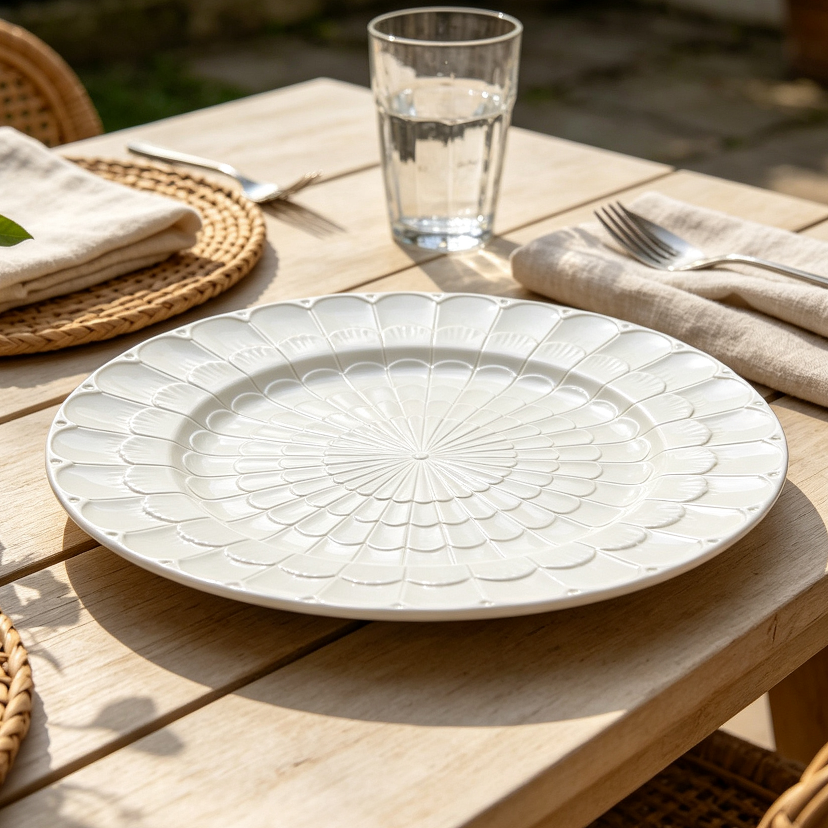 woju 13inch matte metallic gold pp plastic charger plates round decorative underplates with fullsurface radiating fanscale embossed texture for wedding banquet hotel table setting-2