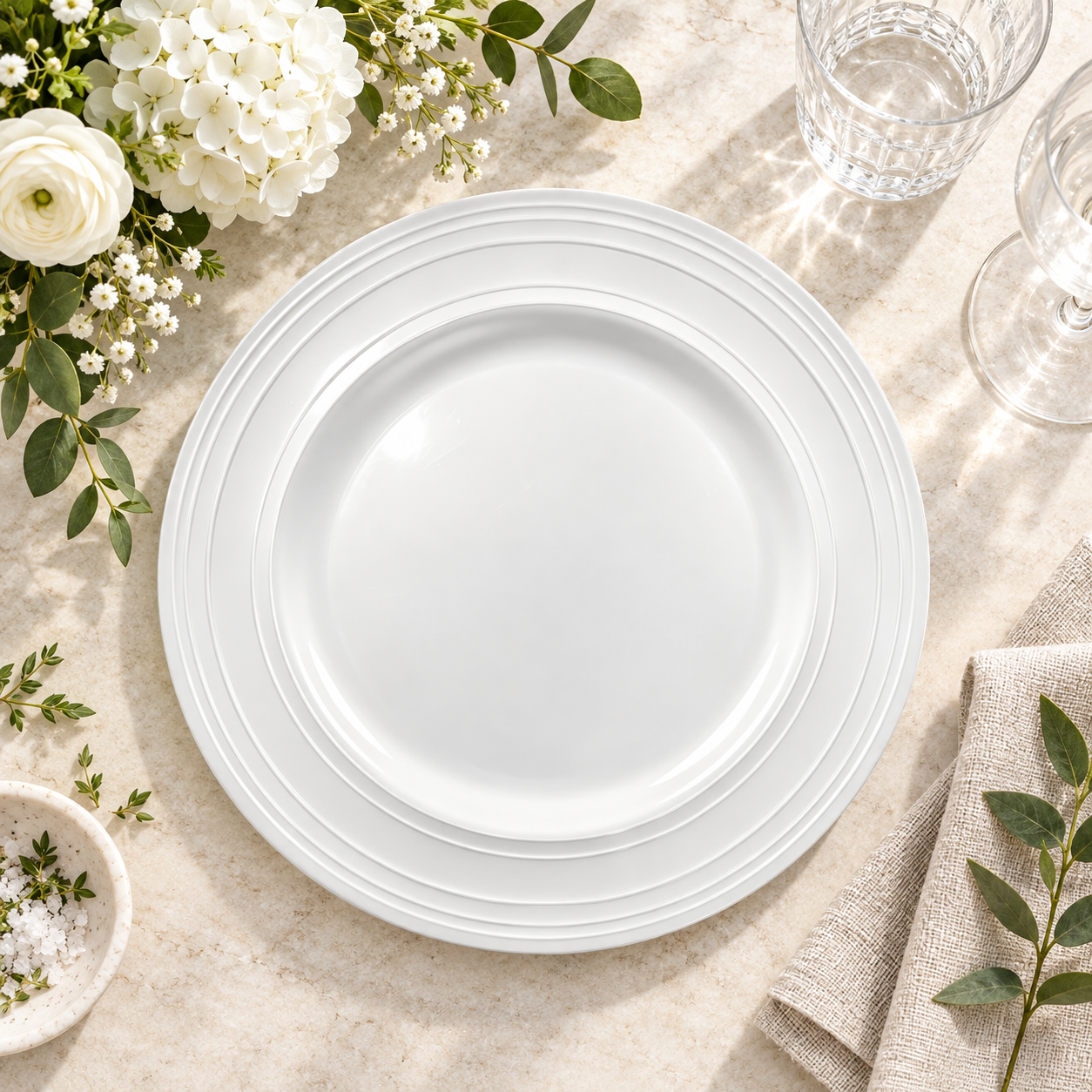 woju 13inch metallic gold pp plastic charger plates glossy round decorative underplates with multilayer concentric grooved rim for wedding banquet hotel table setting-2