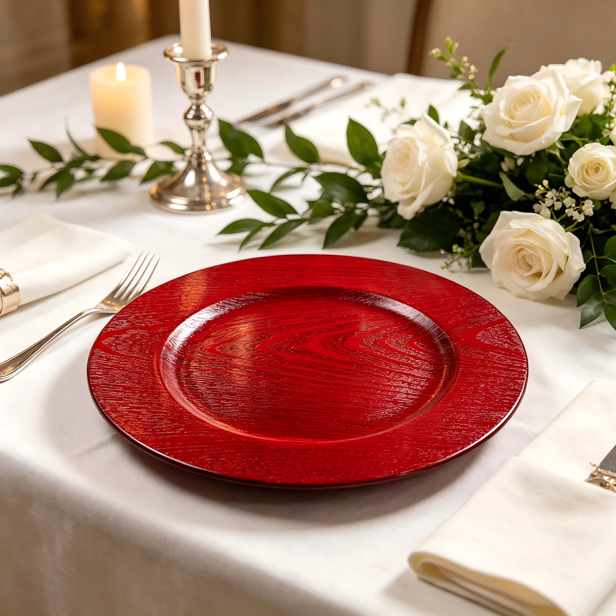 woju 13 inch gold plastic charger plates powdercoated embossed wood grain textured decorative underplates for wedding banquet hotel event table setting-1