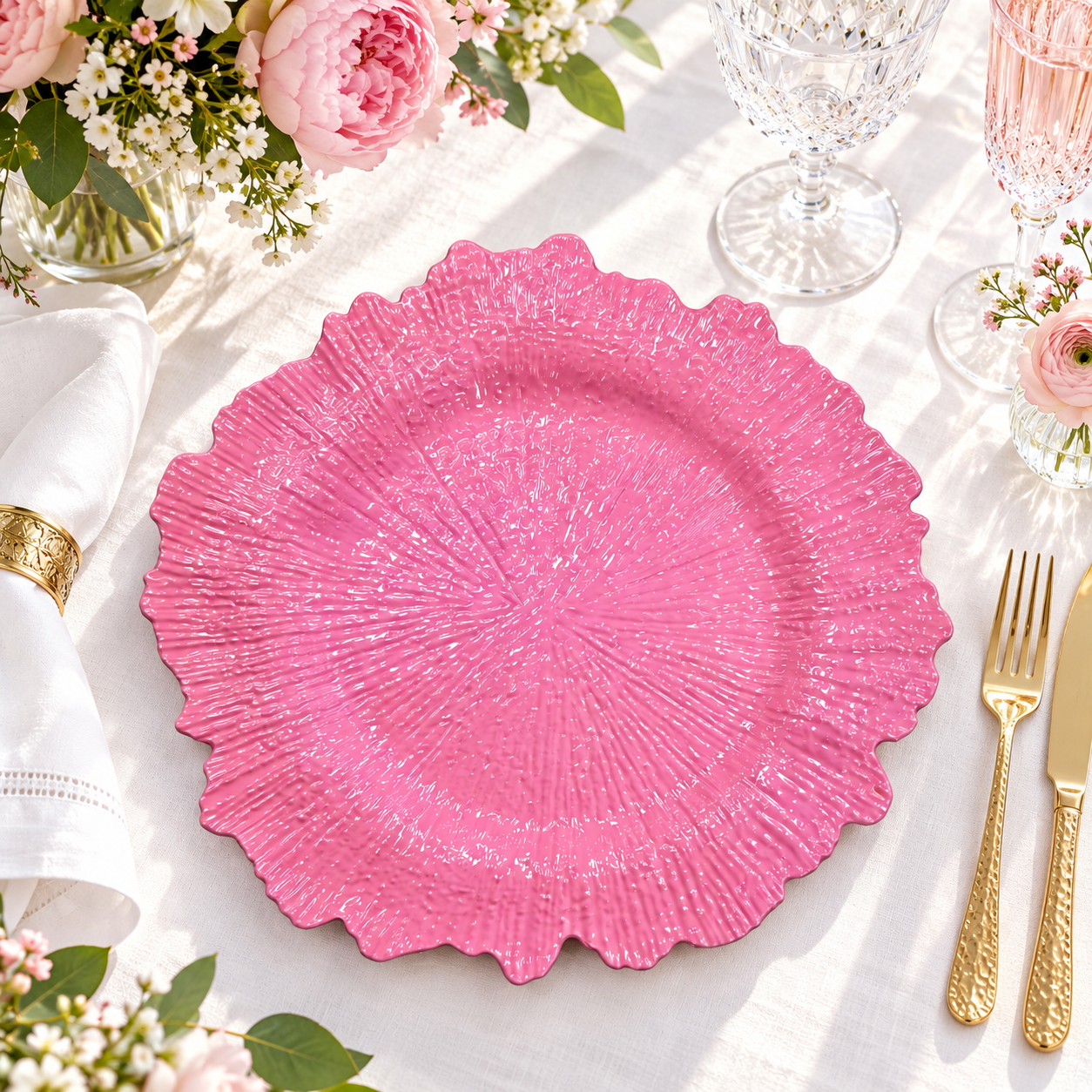 13 inch textured plastic charger plates radiant sunburst embossed scalloped edge decorative under plates for wedding party  holiday table setting-1