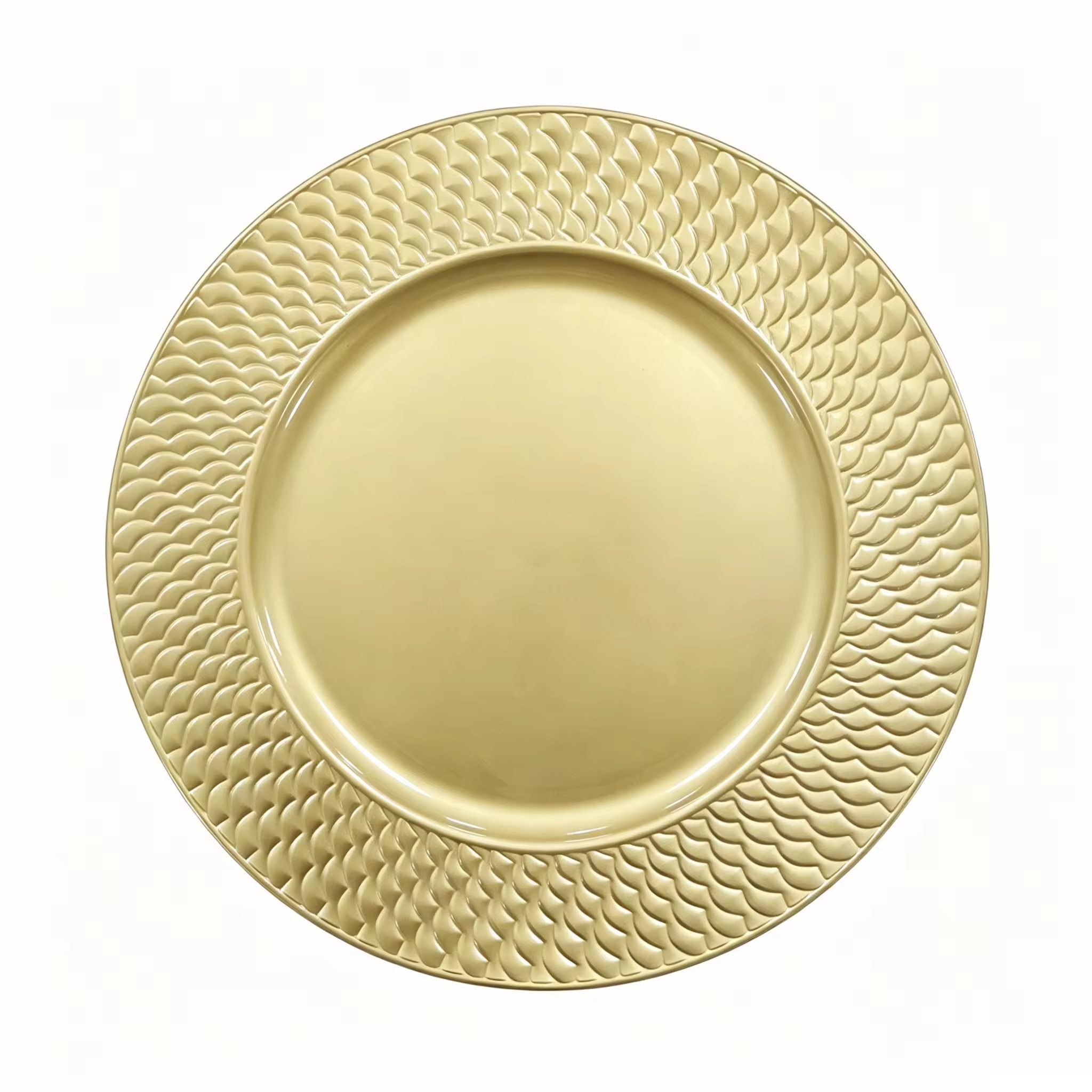 Woju Luxury Modern Elegant Eco-Friendly Custom PP Plastic Pigmented Charger Plates 13in/33cm Durable Fujian Dishes Plates