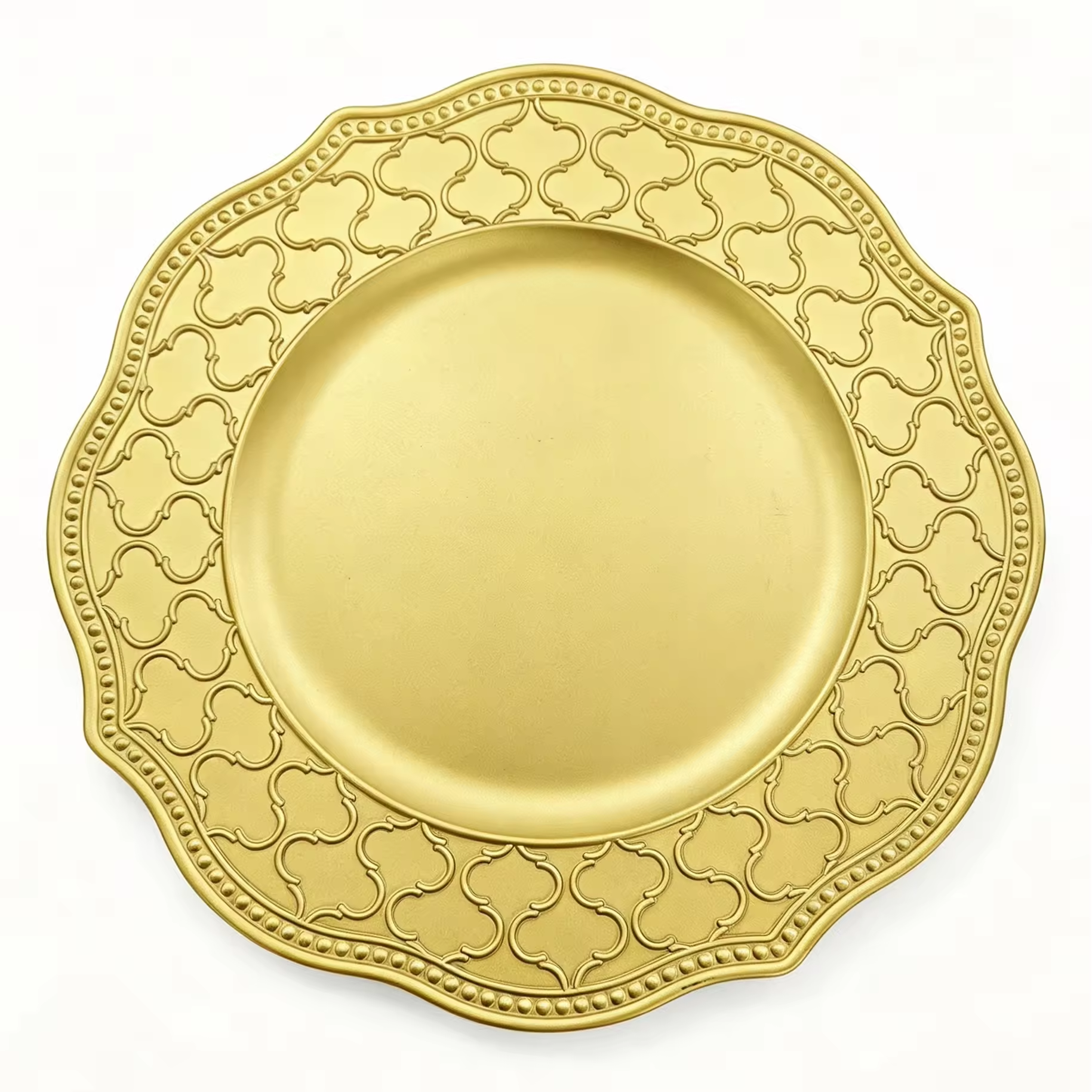 Woju Luxury Modern Elegant Eco-Friendly Custom PP Plastic Charger Plates Dishes 13in/33cm Durable for Hotels Weddings Parties