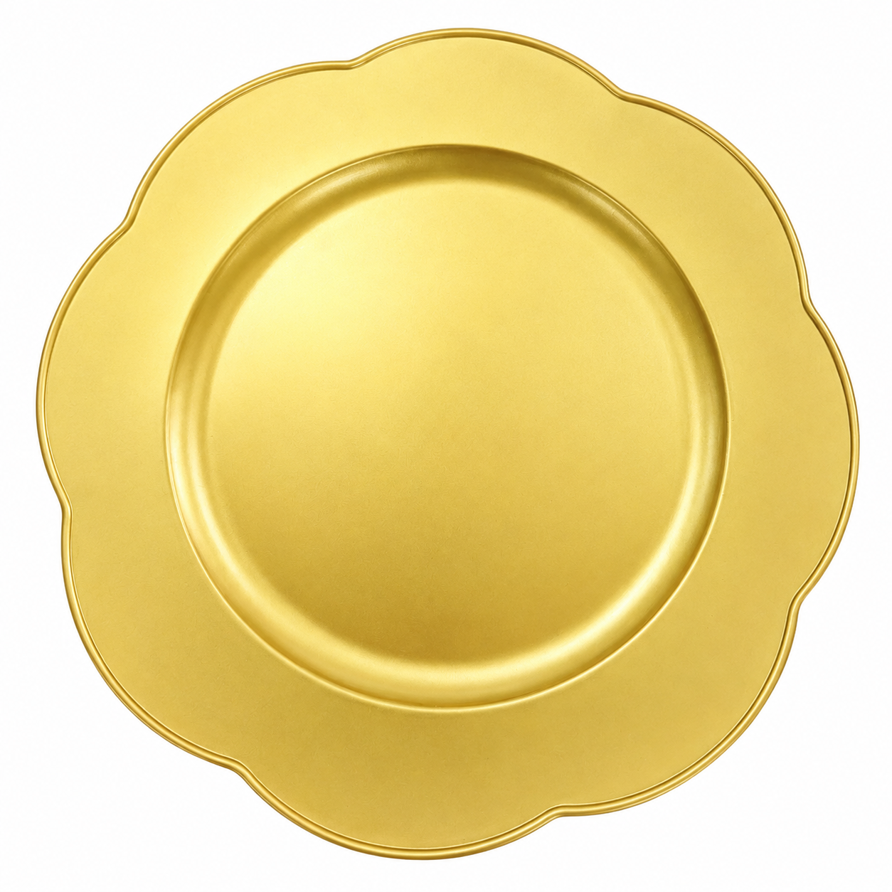 Factory Direct Eco-Friendly PP Gold Flower Scallop Charger Plates Customizable for Home Hotels Weddings Banquets Party Events