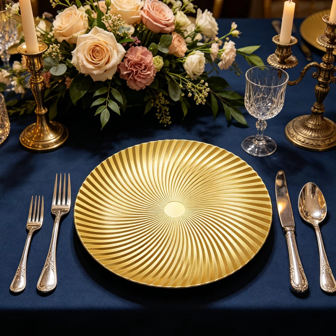 classic gold sunburst radiating sunray pleated non toxic eco friendly durable pp charger plate for wedding holiday events-3