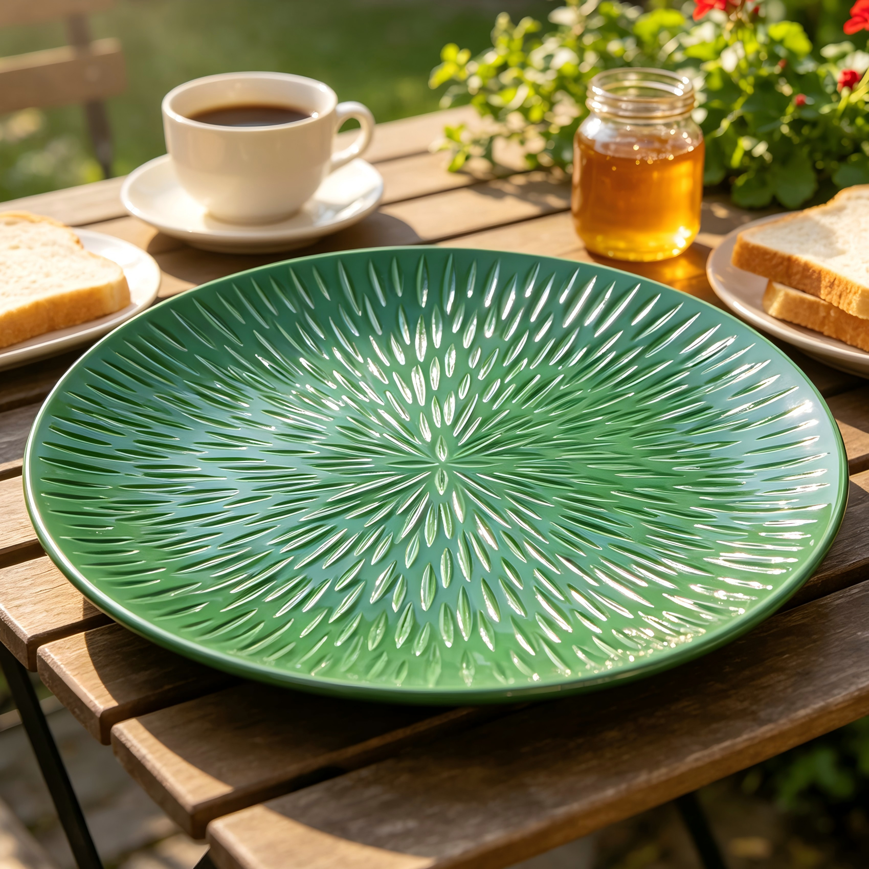 woju 13 inch red plastic charger plates powdercoated sunburst radial spike textured decorative charger plates for wedding banquet holiday event table setting-4