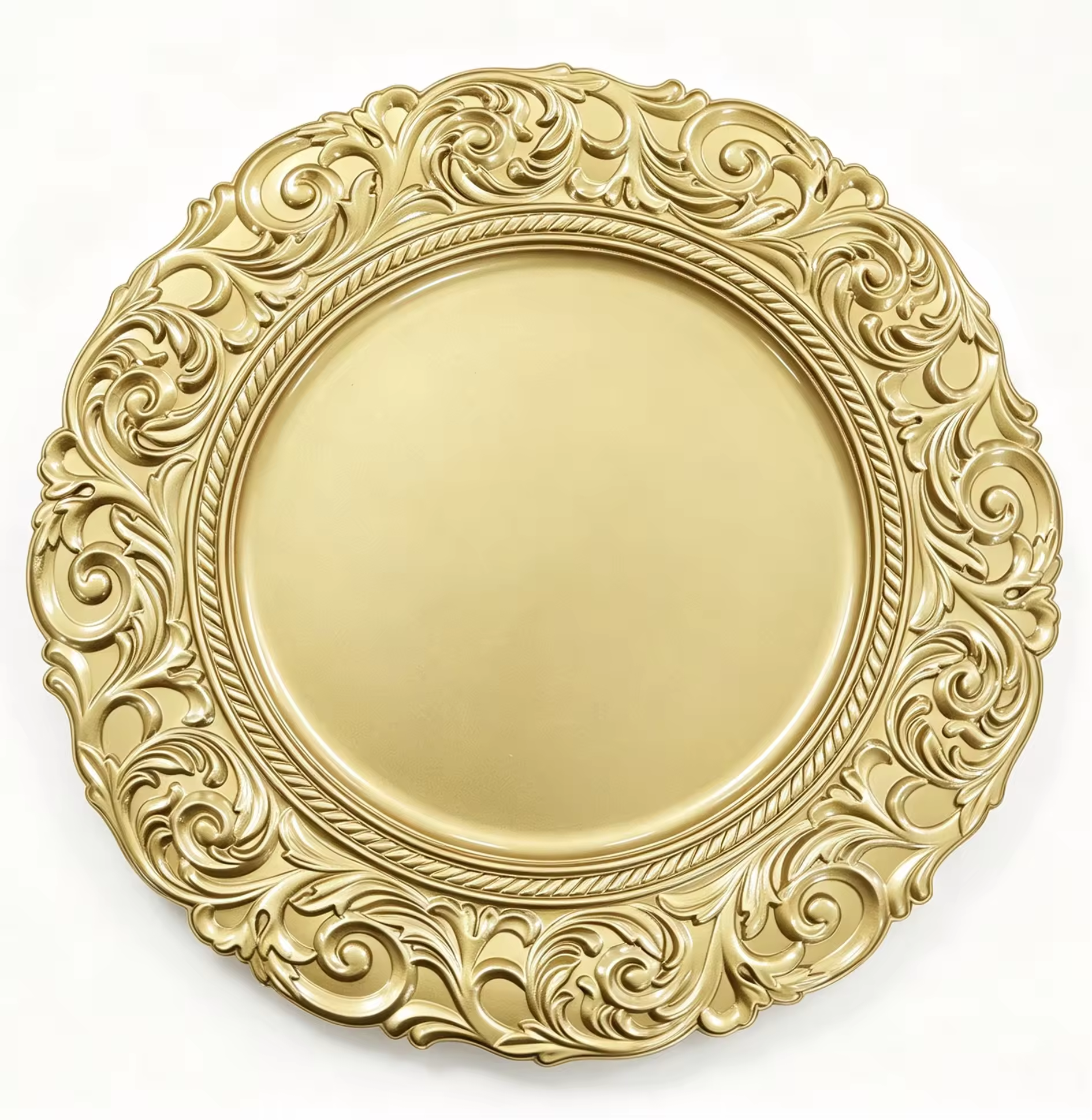 Woju Luxury Modern Elegant Eco-Friendly Custom PP Plastic Charger Dinner Plates 13in/33cm Durable for Weddings Events Hotels