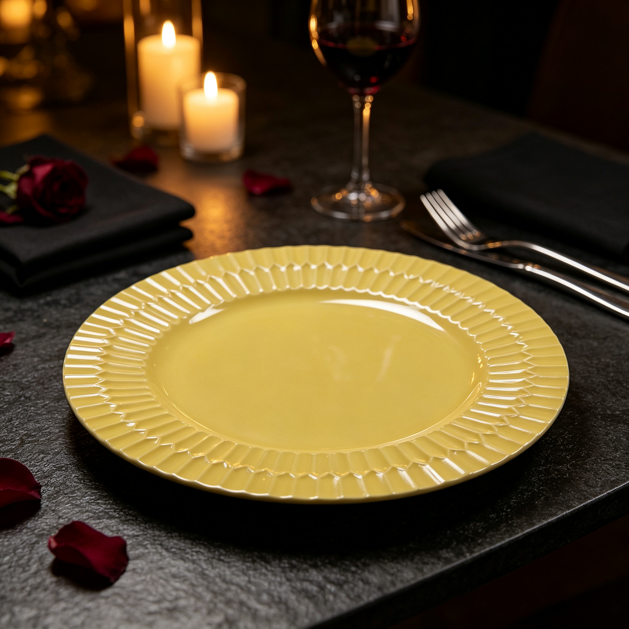 woju 13inch glossy pale gold pp plastic charger plates round decorative underplates with radiating pleated rim for wedding banquet hotel table setting-1