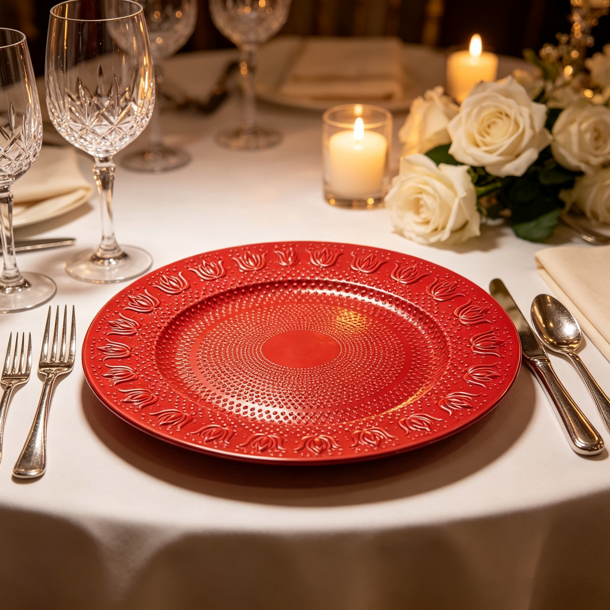 elegant gold plastic wedding charger plates luxury customized engraved pattern design durable pp material party table decoration-2