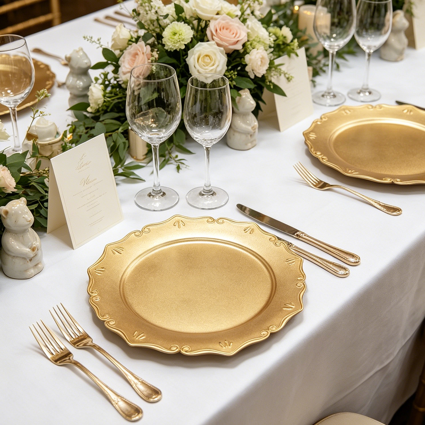 bulk 50pcs durable elegant gold matte 13 inch pp charger plate reusable for wedding hotels banquet table decor-1